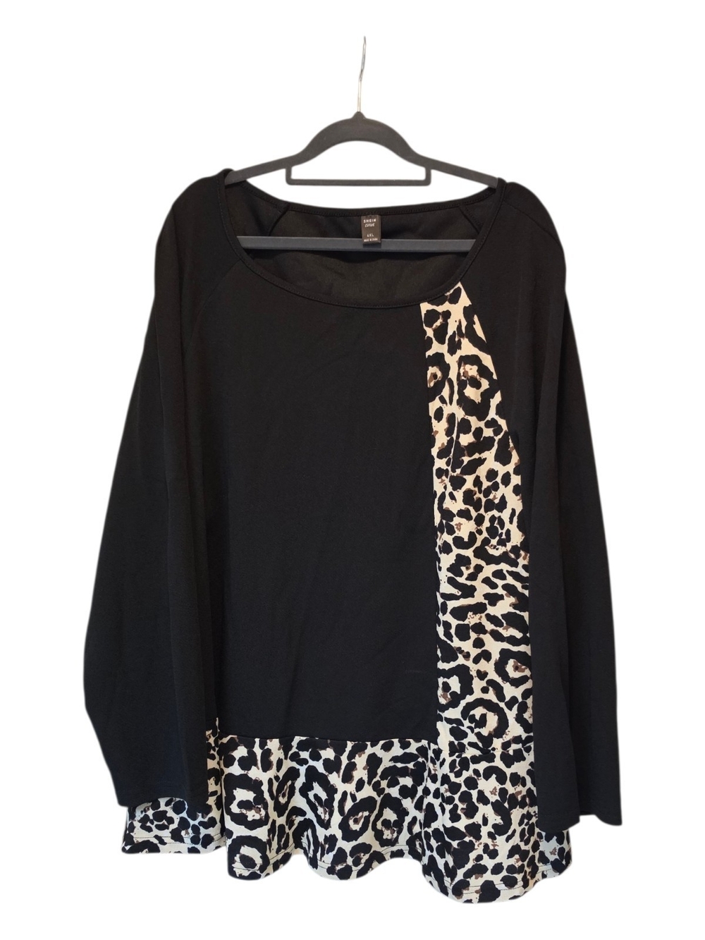 SHEIN Black Long Sleeve Top with Leopard Accent Size 4X